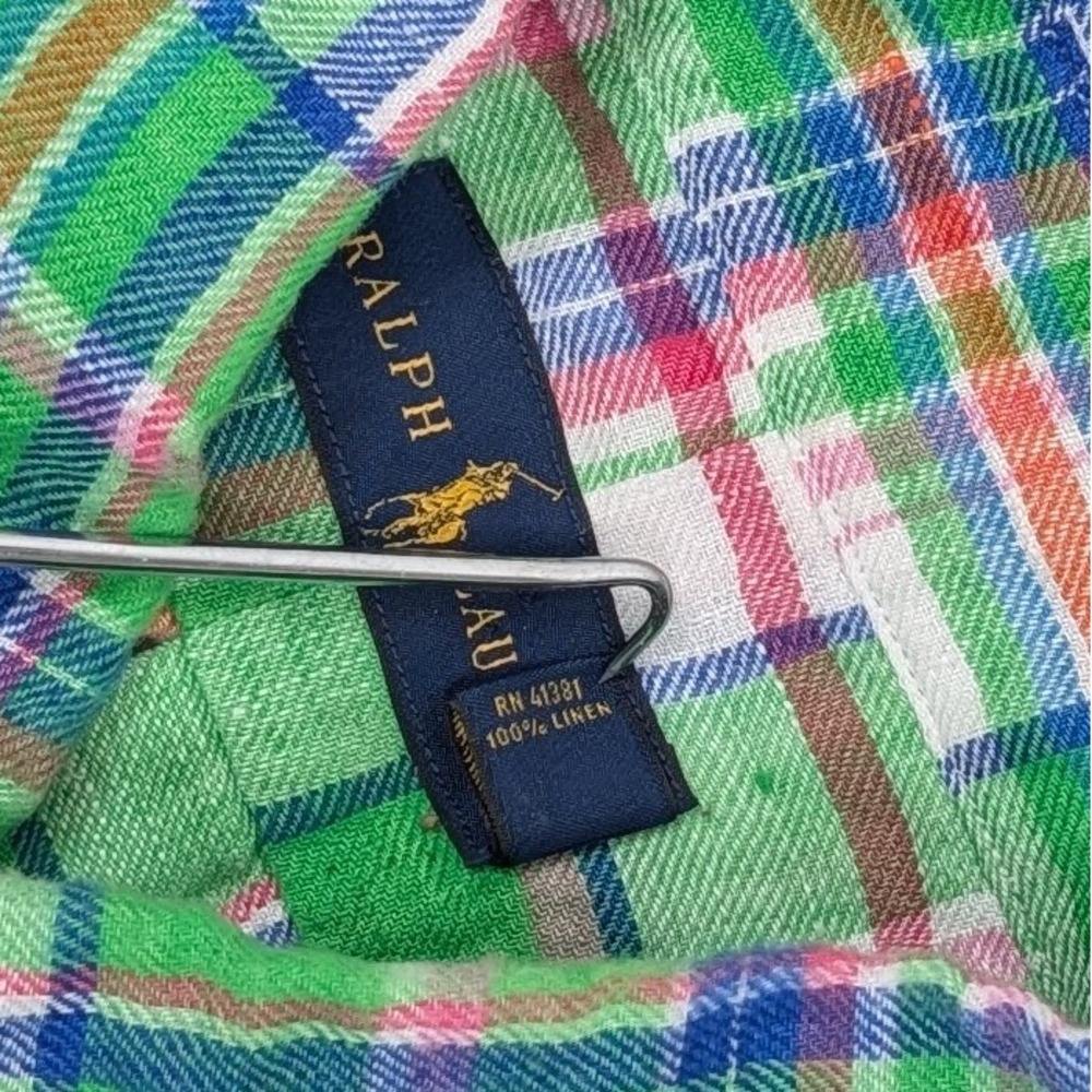 Polo Ralph Lauren Linen Button Up Shirt Mens Large Multicolor Plaid Casual - Picture 6 of 8